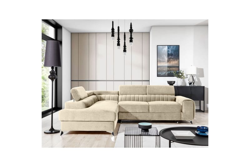 Hörnsoffa Eltap Laurence 278x205x92 cm - Monolith 04, Ljus Beige, Vänster - Möbler - Soffa - Bäddsoffa