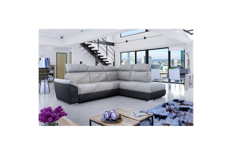 Hörnsoffa Eltap Loreto 260x210x102 cm - Berlin 01, Soft 11, Grå, Svart, Höger - Möbler - Soffa - Bäddsoffa