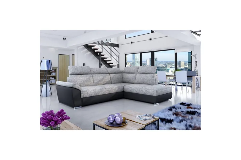 Hörnsoffa Eltap Loreto 260x210x102 cm - Berlin 01, Soft 11, Grå, Svart, Höger - Möbler - Soffa - Bäddsoffa