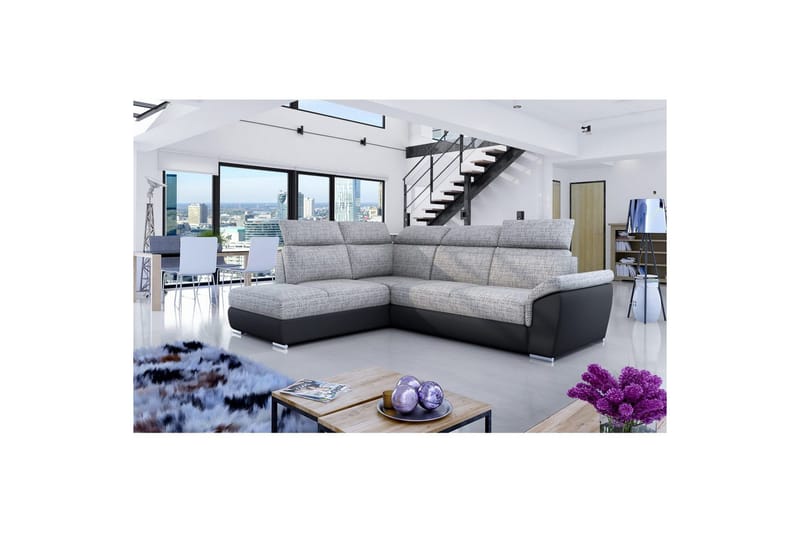 Hörnsoffa Eltap Loreto 260x210x102 cm - Berlin 01, Soft 11, Grå, Svart, Vänster - Möbler - Soffa - Bäddsoffa