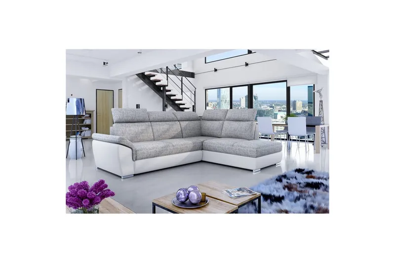 Hörnsoffa Eltap Loreto 260x210x102 cm - Berlin 01, Soft 17, Grå, Vit, Höger - Möbler - Soffa - Bäddsoffa
