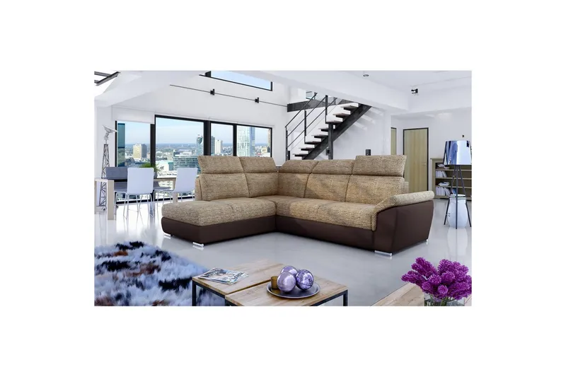 Hörnsoffa Eltap Loreto 260x210x102 cm - Berlin 03, Mjuk 66, Beige, Mörkbrun, Vänster - Möbler - Soffa - Bäddsoffa