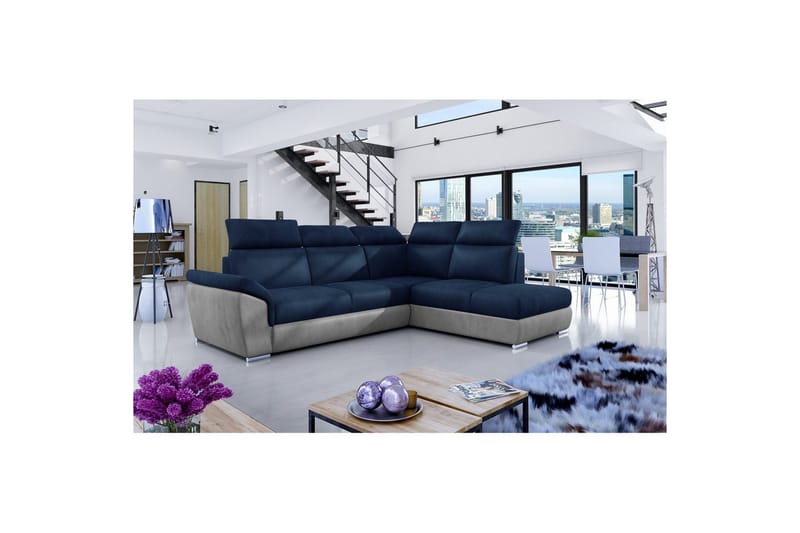 Hörnsoffa Eltap Loreto 260x210x102 cm - Monolit 77, Monolit 84, Blå, Ljusgrå, Höger - Möbler - Soffa - Bäddsoffa