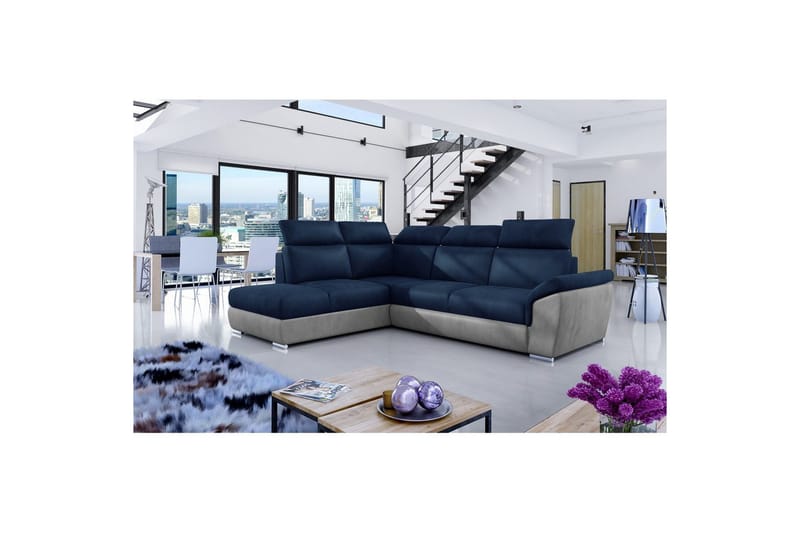 Hörnsoffa Eltap Loreto 260x210x102 cm - Monolit 77, Monolit 84, Blå, Ljusgrå, Vänster - Möbler - Soffa - Bäddsoffa