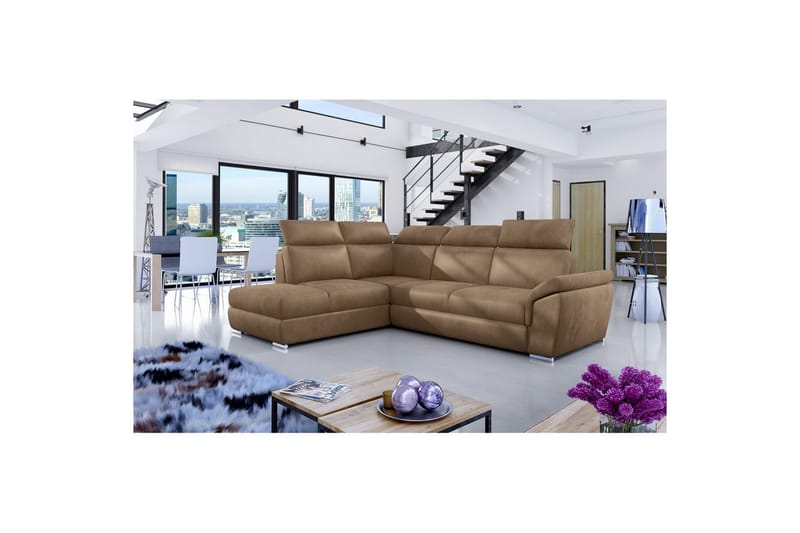 Hörnsoffa Eltap Loreto 260x210x102 cm - Monolith 09, Mörk Beige, Vänster - Möbler - Soffa - Bäddsoffa