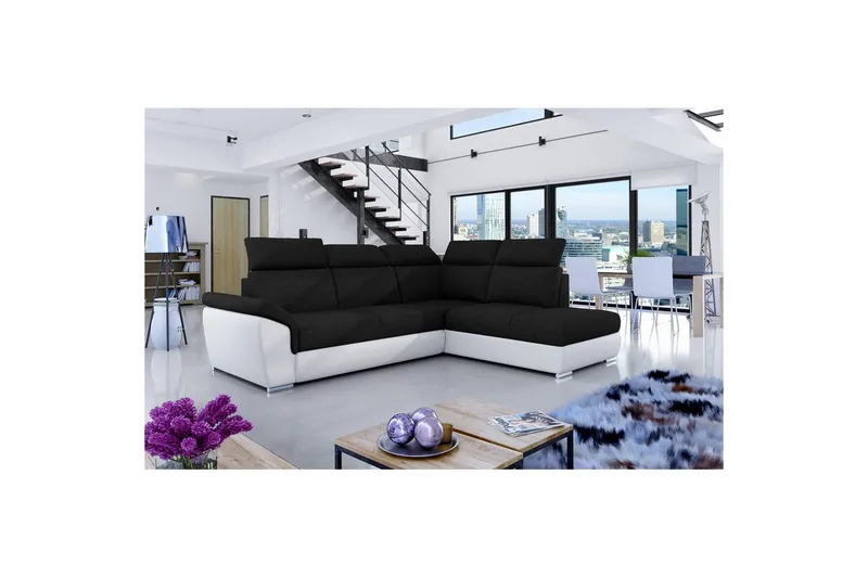 Hörnsoffa Eltap Loreto 260x210x102 cm - Sawana 14, Soft 17, Svart, Vit, Höger - Möbler - Soffa - Bäddsoffa