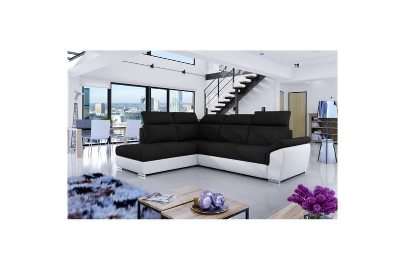 Hörnsoffa Eltap Loreto 260x210x102 cm - Sawana 14, Soft 17, Svart, Vit, Vänster - Möbler - Soffa - Bäddsoffa