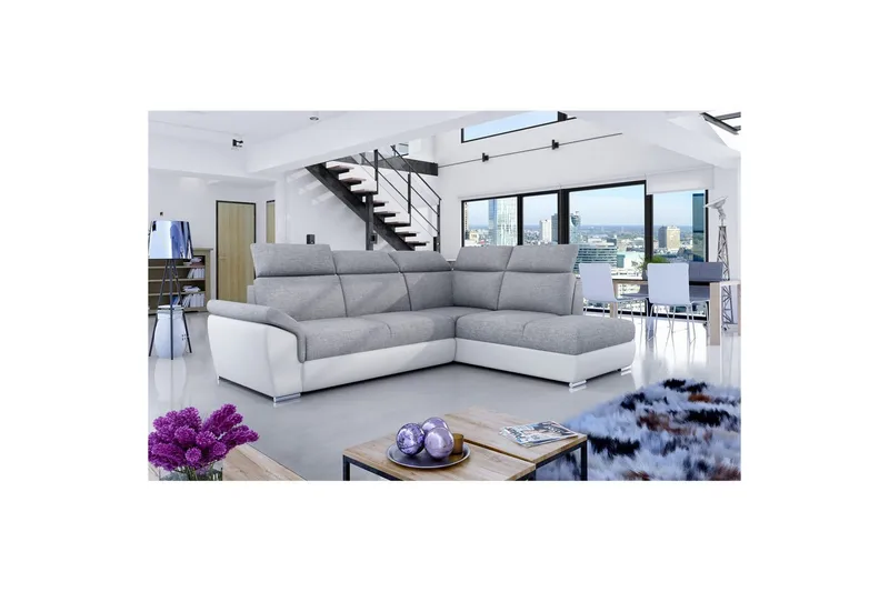 Hörnsoffa Eltap Loreto 260x210x102 cm - Sawana 21, Soft 17, Grå, Vit, Höger - Möbler - Soffa - Bäddsoffa