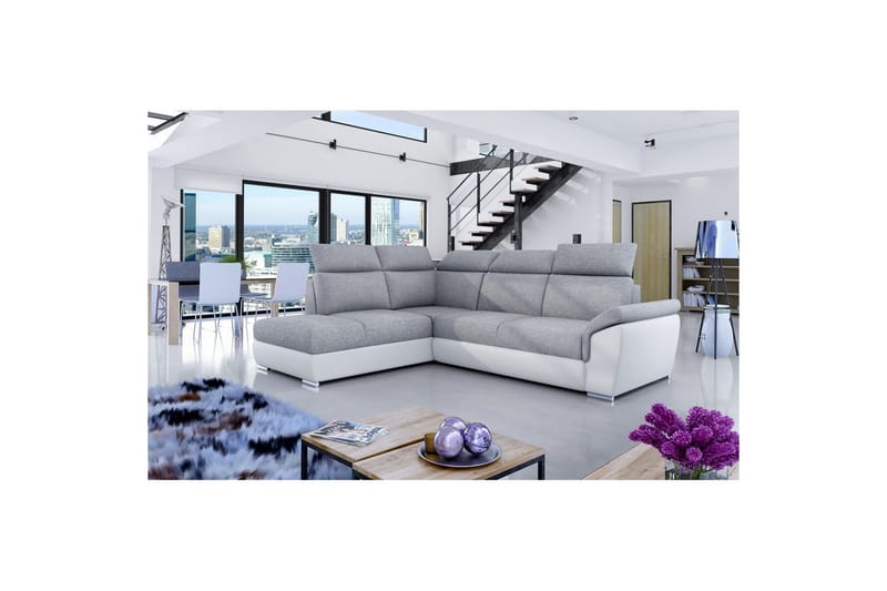 Hörnsoffa Eltap Loreto 260x210x102 cm - Sawana 21, Soft 17, Grå, Vit, Vänster - Möbler - Soffa - Bäddsoffa