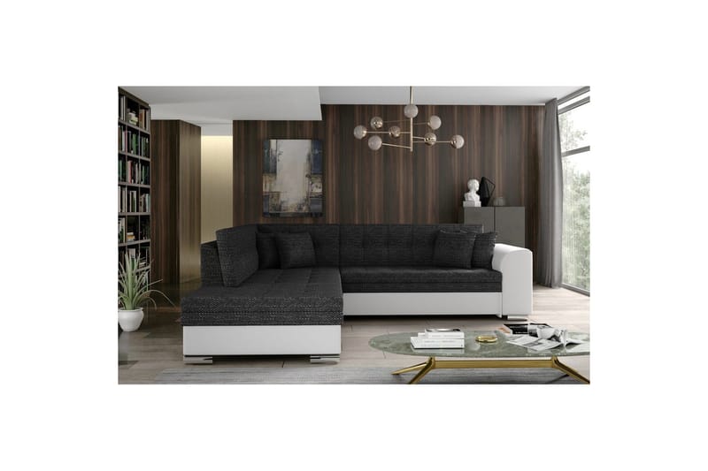 Hörnsoffa Eltap Pieretta 260x207x78 cm - Berlin 02, Soft 17, Svart, Vit, Vänster - Möbler - Soffa - Bäddsoffa