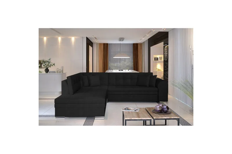 Hörnsoffa Eltap Pieretta 260x207x78 cm - Kronos 07, Svart, Vänster - Möbler - Soffa - Bäddsoffa