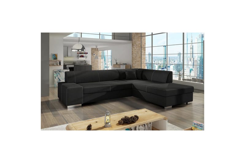 Hörnsoffa Eltap Porto 278x217x74 cm - Sawana 14, Svart, Höger - Möbler - Soffa - Bäddsoffa