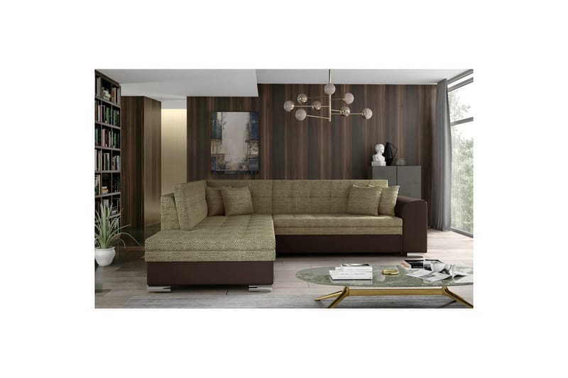 Hörnsoffa Eltap Pieretta 260x207x78 cm, Berlin 03, Soft 66, Beige, Mörkbrun, Vänster