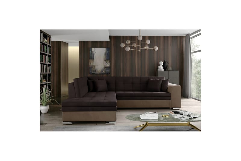 Hörnsoffa Eltap Pieretta 260x207x78 cm - Monolith 29, Monolith 09, Brun, Mörkbeige, Vänster - Möbler - Soffa - Bäddsoffa