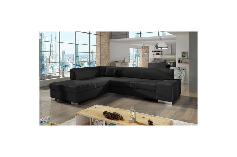 Hörnsoffa Eltap Porto 278x217x74 cm - Sawana 14, Svart, Vänster - Möbler - Soffa - Bäddsoffa