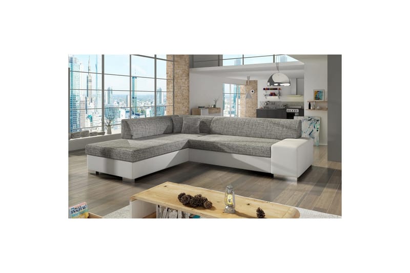 Hörnsoffa Eltap Porto 278x217x74 cm - Berlin 01, Soft 17, Grå, Vit, Vänster - Möbler - Soffa - Bäddsoffa