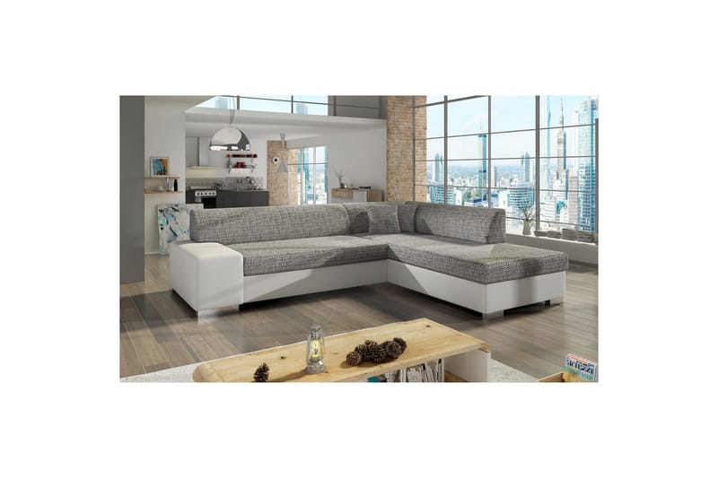 Hörnsoffa Eltap Porto 278x217x74 cm - Berlin 01, Soft 17, Grå, Vit, Höger - Möbler - Soffa - Bäddsoffa