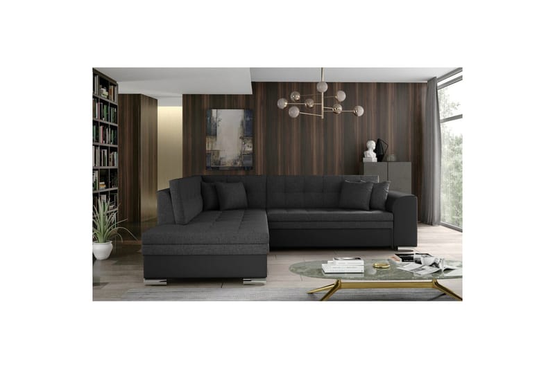 Hörnsoffa Eltap Pieretta 260x207x78 cm - Inari 96, Soft 11, Mörkgrå, Svart, Vänster - Möbler - Soffa - Bäddsoffa
