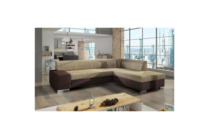 Hörnsoffa Eltap Porto 278x217x74 cm - Berlin 03, Soft 66, Beige, Mörkbrun, Höger - Möbler - Soffa - Bäddsoffa