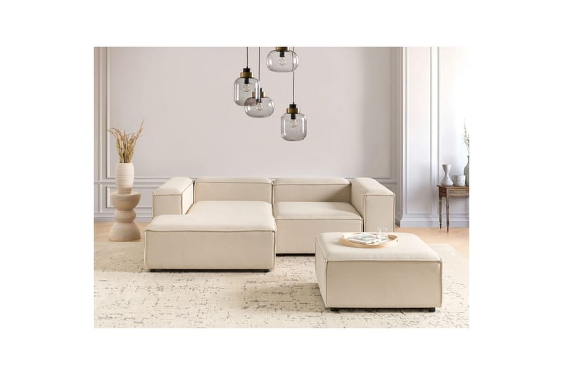 Hörnsoffa (H) med fotpall Ardal Beige/svart - Beige/svart - Möbler - Soffa - Soffgrupp