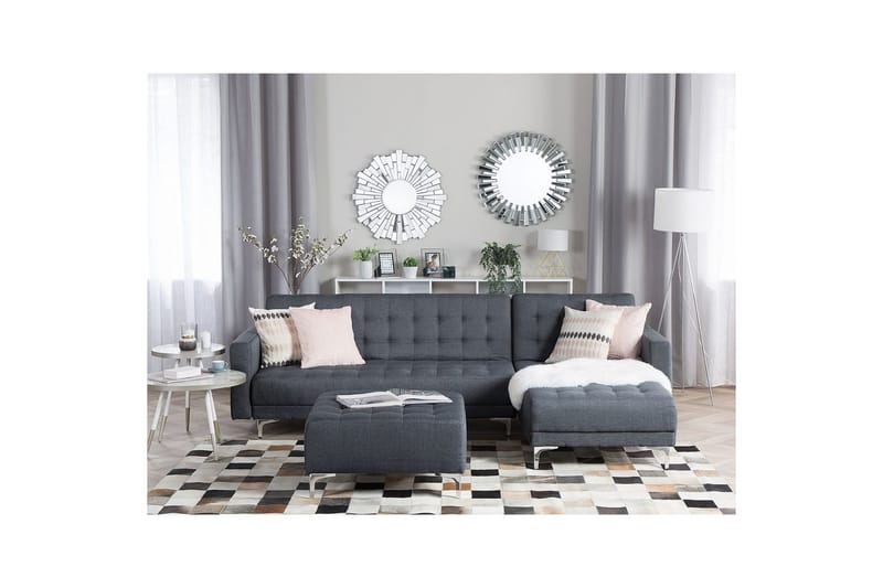 Hörnsoffa med fotpall Aberdeen Grå/Silver, Vänstervänd - Grå/Silver, Vänstervänd - Möbler - Soffa - Biosoffa & reclinersoffa