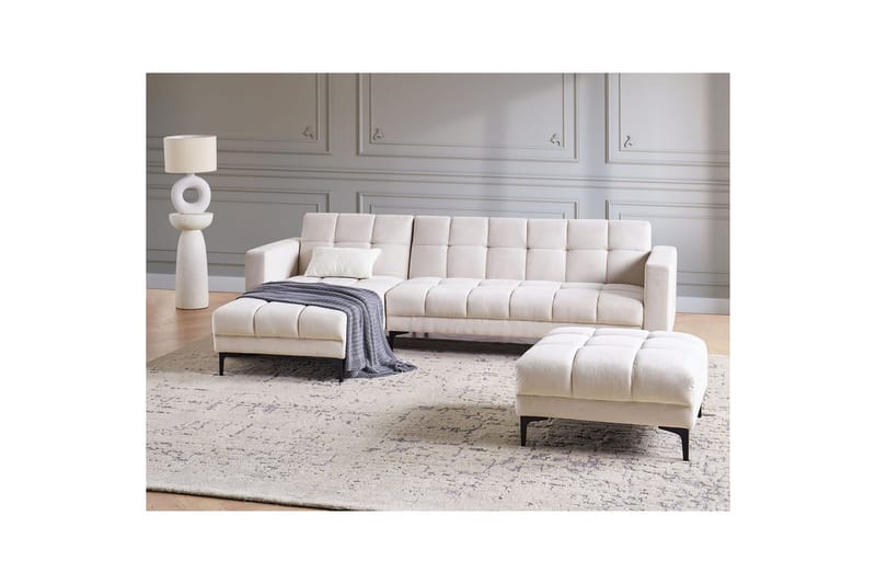 Hörnsoffa med fotpall Alnes Off-white /Svart, Högervänd - Off-white /Svart, Högervänd - Möbler - Soffa - Soffgrupp