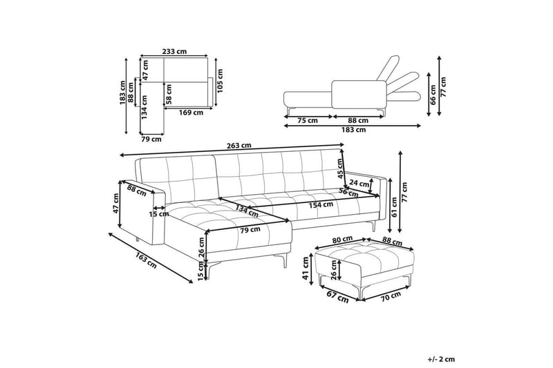 Hörnsoffa med fotpall Alnes Röd/Svart, Symmetrisk - Röd/Svart, Symmetrisk - Möbler - Soffa - Soffgrupp