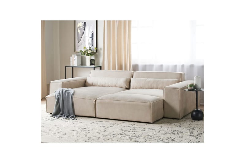 Hörnsoffa med fotpall Hellnar Beige, Högervänd - Beige, Högervänd - Möbler - Soffa - Divansoffor & schäslongsoffa