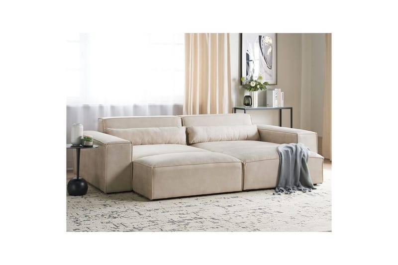 Hörnsoffa med fotpall Hellnar Beige, Vänstervänd - Beige, Vänstervänd - Möbler - Soffa - Divansoffor & schäslongsoffa