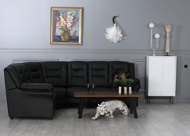 Hörnsoffa svart konstläder 5-sits - Peking - Svart - Möbler - Soffa - Hörnsoffa