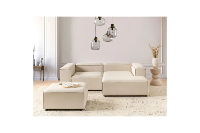 Hörnsoffa (V) med fotpall Ardal Beige/svart - Beige/svart - Möbler - Soffa - Soffgrupp