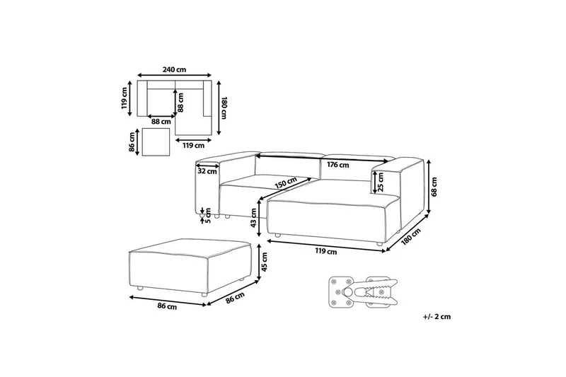 Hörnsoffa (V) med fotpall Ardal Beige/svart - Beige/svart - Möbler - Soffa - Soffgrupp