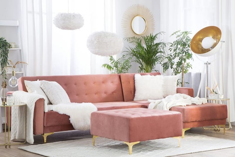 Aberdeen Hörnbäddsoffa med Fotpall - Rosa - Möbler - Soffa - Bäddsoffa