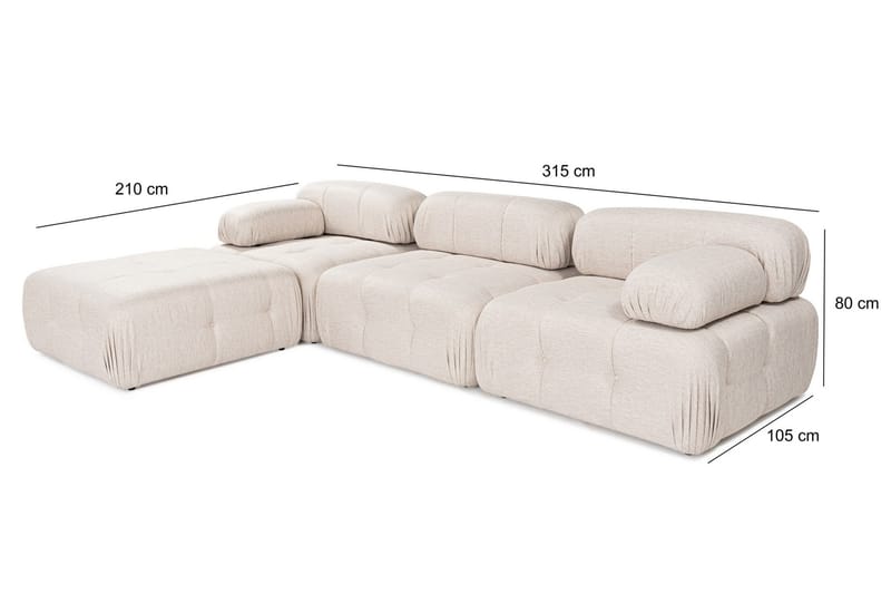 Belgin Bubblig Hörnsoffa 3-sits med utfällbara armstöd och ryggstöd - Ljusbrun - Möbler - Soffa - Divansoffor & schäslongsoffa