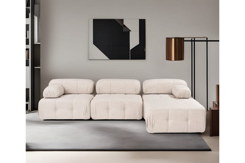 Belgin Bubblig Hörnsoffa 3-sits med utfällbara armstöd och ryggstöd - Ljusbrun - Möbler - Soffa - Divansoffor & schäslongsoffa