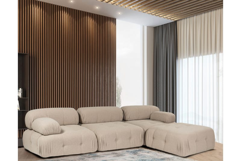 Belgin Bubblig Hörnsoffa 3-sits med utfällbara armstöd och ryggstöd, Peach