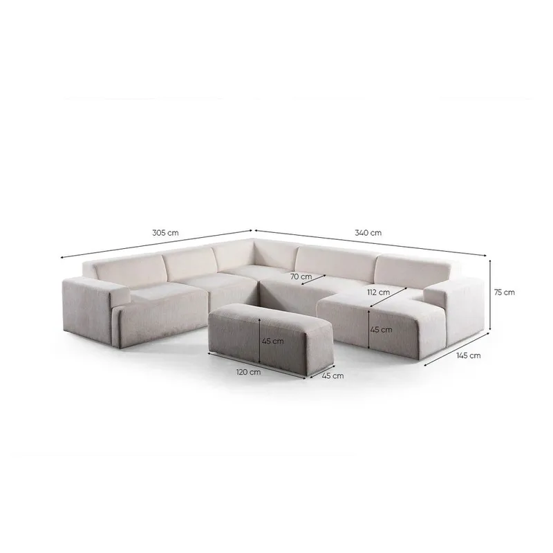 Branorin 6-sits Hörnsoffa med Divan - Krämvit - Möbler - Soffa - Hörnsoffa