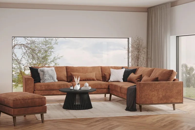 Copenhagen 6-sits L-formad Hörnsoffa i Konstläder - Brun - Möbler - Soffa - Hörnsoffa