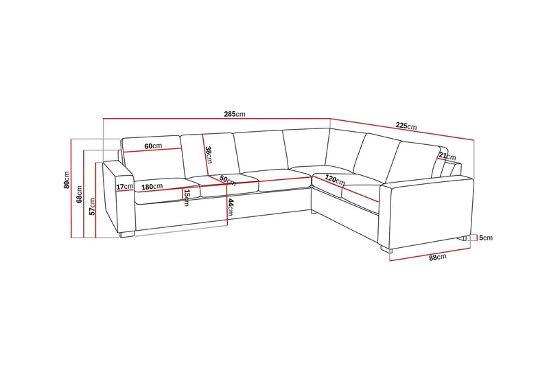 Crazy 5-sits Vändbar L-formad Large Hörnsoffa i Konstläder - Svart - Möbler - Soffa - Divansoffor & schäslongsoffa