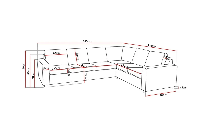 Crazy 5-sits Vändbar L-formad Large Hörnsoffa i Tyg - Antracit - Möbler - Soffa - Hörnsoffa