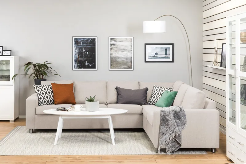 Crazy 5-sits Vändbar L-formad Large Hörnsoffa i Tyg - Beige - Möbler - Soffa - Hörnsoffa