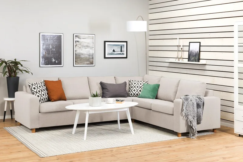 Crazy 5-sits Vändbar L-formad Large Hörnsoffa i Tyg - Beige - Möbler - Soffa - Hörnsoffa