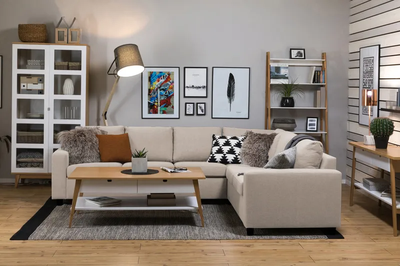 Crazy 5-sits Vändbar L-formad Large Hörnsoffa i Tyg - Beige - Möbler - Soffa - Hörnsoffa