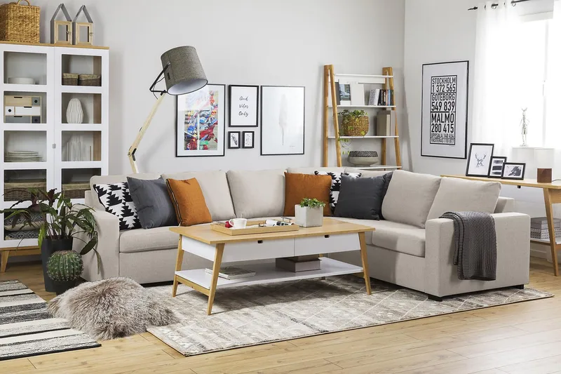 Crazy 5-sits Vändbar L-formad Large Hörnsoffa i Tyg - Beige - Möbler - Soffa - Hörnsoffa