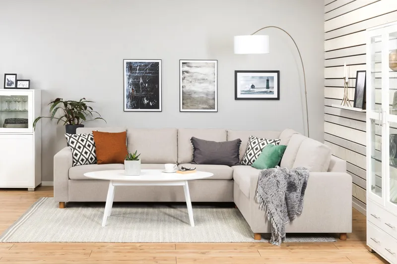 Crazy 5-sits Vändbar L-formad Large Hörnsoffa i Tyg - Beige - Möbler - Soffa - Hörnsoffa