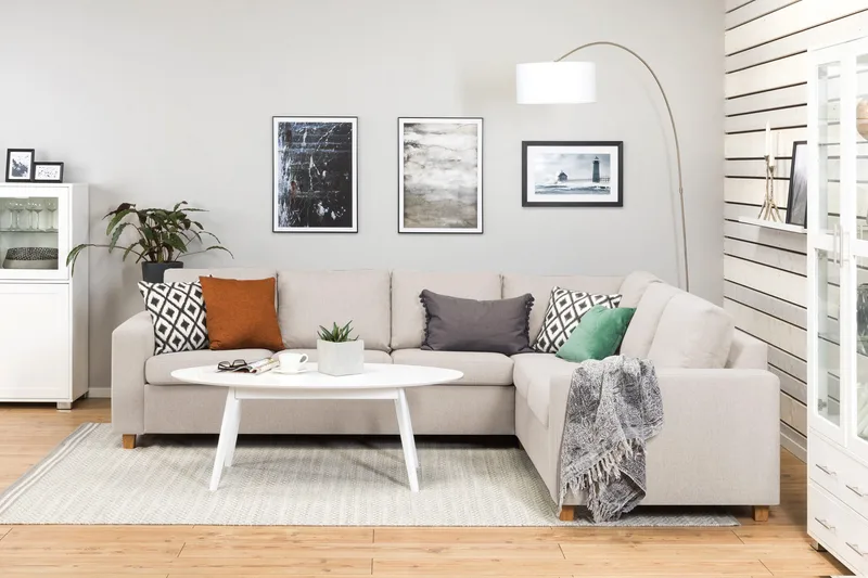 Crazy 5-sits Vändbar L-formad Large Hörnsoffa i Tyg - Beige - Möbler - Soffa - Hörnsoffa