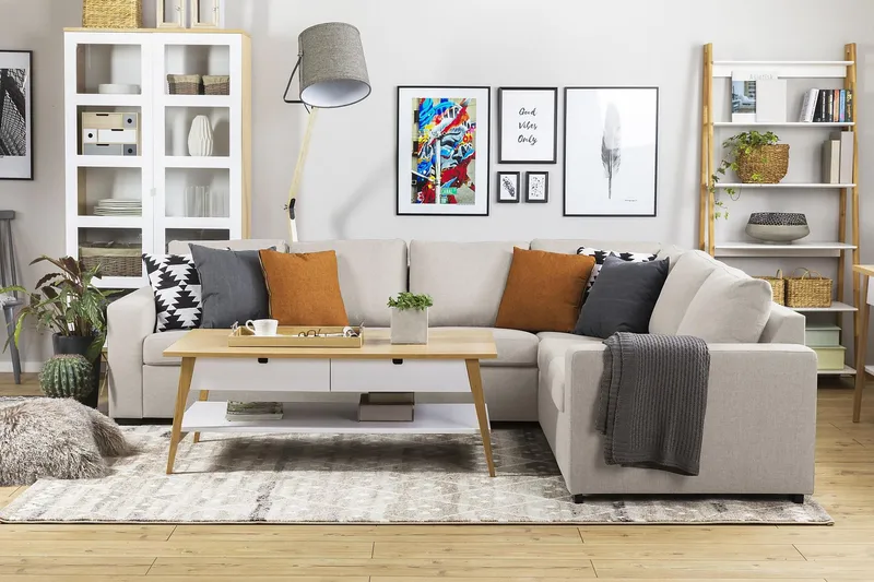 Crazy 5-sits Vändbar L-formad Large Hörnsoffa i Tyg - Beige - Möbler - Soffa - Hörnsoffa