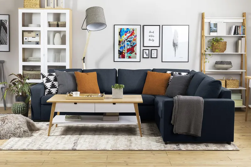 Crazy 5-sits Vändbar L-formad Large Hörnsoffa i Tyg - Blå - Möbler - Soffa - Hörnsoffa