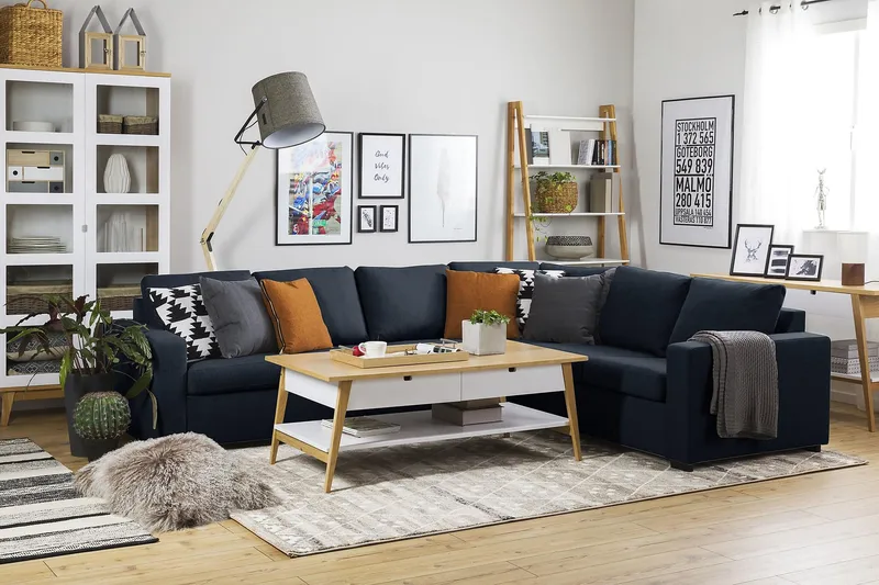 Crazy 5-sits Vändbar L-formad Large Hörnsoffa i Tyg - Blå - Möbler - Soffa - Hörnsoffa