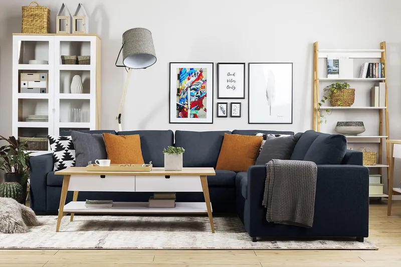 Crazy 5-sits Vändbar L-formad Large Hörnsoffa i Tyg - Blå - Möbler - Soffa - Hörnsoffa